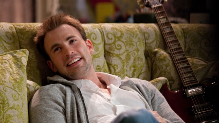 Chris Evans - guitar, actor, smile, instrument, Chris Evans, man