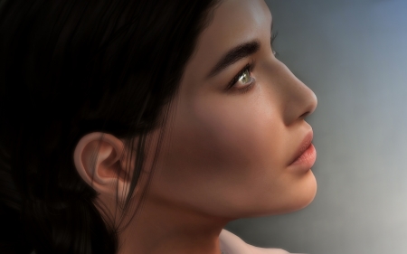 Beauty - fantasy, profile, woman, rendering, girl, luminos