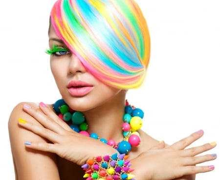 Beauty - blue, beauty, pink, jewel, sweet, hair, colorful, hand, green, face, anna subbotina