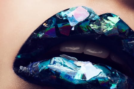 Blue - mouth, lips, glitter, woman, blue