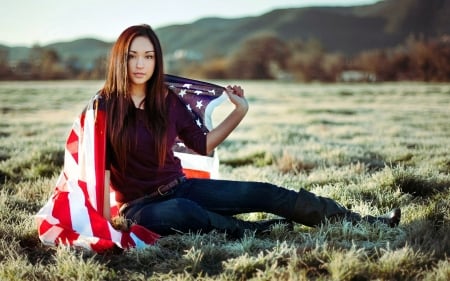 An American Cowgirl.. - women, fun, female, boots, America, freedom, brunettes, western, girls, cowgirl, style, outdoors, ranch, liberty, flag