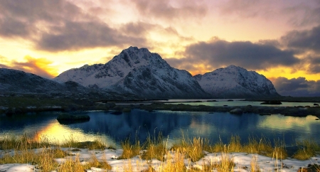 Lake Baikal, Russia - sunset, water, mountains, reflection, sky