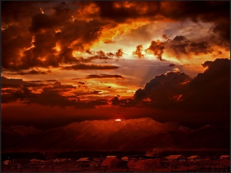 Red sunset - sky, sunset, cloud, red