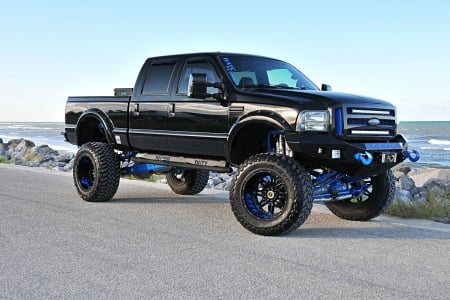  A Black â€˜n Blue 2002 Ford F-250 7.3L - black, lifted, blue, truck