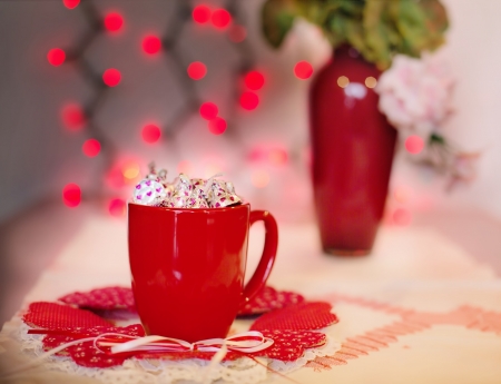 ♥ - flowers, abstract, winter, red, mug, heat