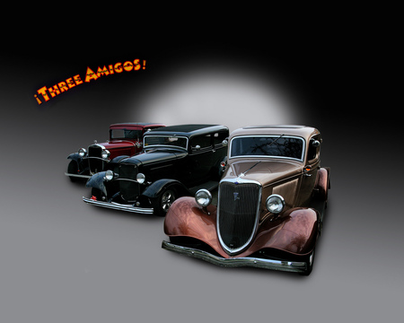 three amigos - hot rods, old cars, car