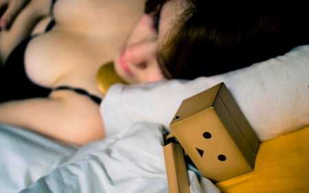 Danbo Sleeping - bed, girl, box, sleeping, robot