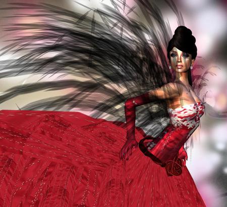 Red - red, lady, fantasy, abstract