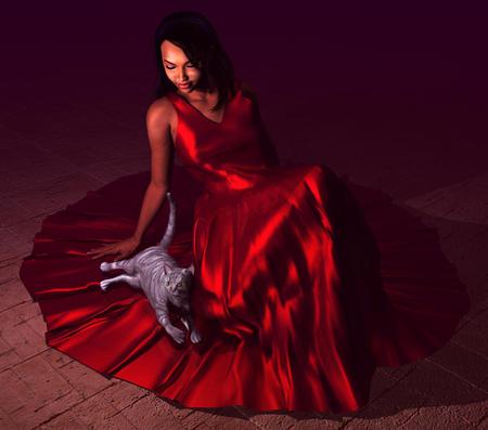 Lady in Red - cat, lady, fantasy, abstract