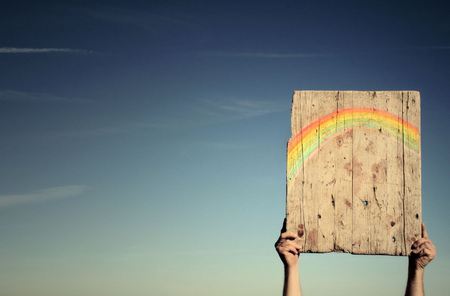 Rainbow? - wood, hands, rainbow, sky