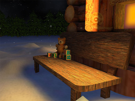 Waiting for a Child - blocks, winter, house, bench, teddy, christmas