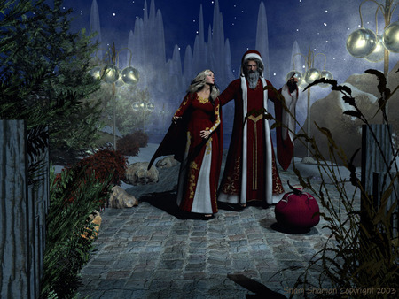 SANTA'S PAST - woman, santa, street, winter, night, bag