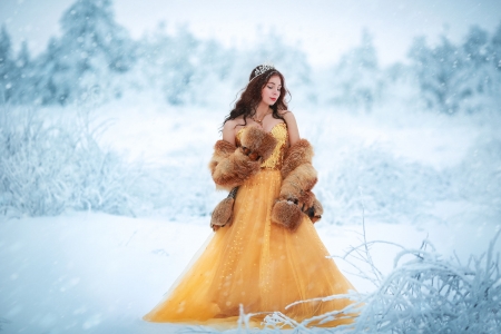 ♥ - fur, girl, snow, Dress, Winter, decorations