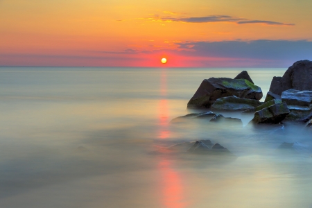 Sunset - sky, roches, splendor, sunset, sea