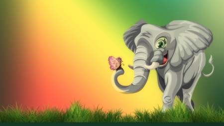 Happy elephant - butterfly, abstract, fantasy, elephant