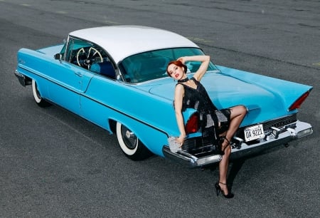 Lincoln Premiere 1957 - heels, model, blue, whitewalls