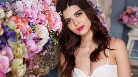 Pretty Face - woman, face, flowers, model