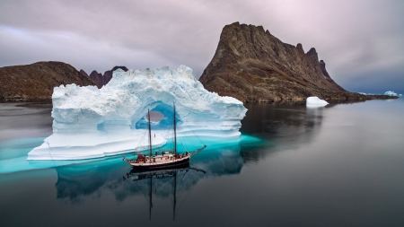 Beautiful Scenery - nature, ice, mountain, boat