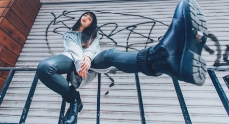 Girl - black, close-up, girl, asian, shoes, woman, blue