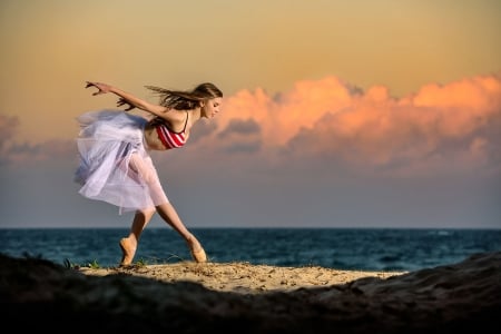 Ballerina - woman, girl, summer, ballerina, sea