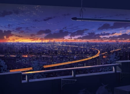 End of Day - anime, sunset, scenery, orginal, city, night, art