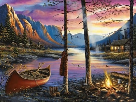 Home-Sweet-Home - attractions in dreams, summer, mountains, cabins, nature, love four seasons, rivers, paintings, boat, landscapes