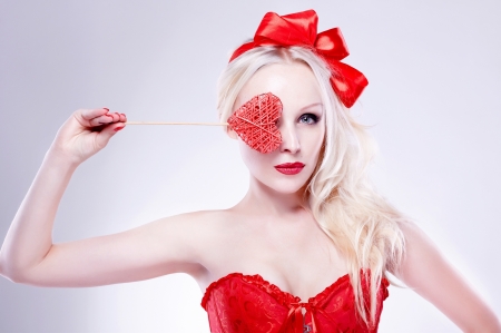 Beauty - white, woman, girl, red, valentine, model, blonde, lollipop