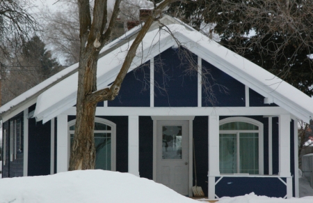 Blue House in St. Anthony, Idaho - houses, structures, snow, winter, architecture, buildings