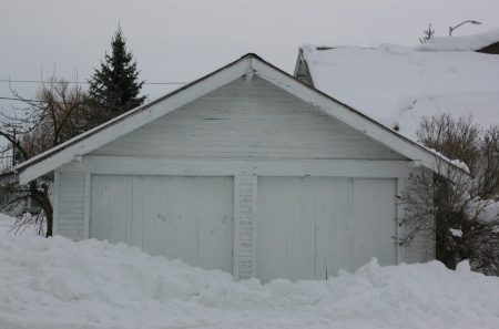 A garage surrounded by snow - Snow, Garages, Buildings, Winter, Structures