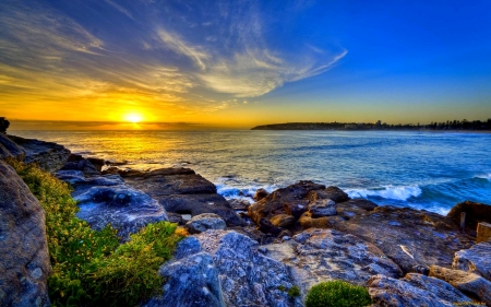 Rocky Coast - nature, clouds, sunset, sea, rocky, rocks, coast