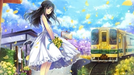 Anime Girl - dress, girl, anime, sky