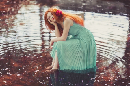 Beauty - woman, water, redhead, model