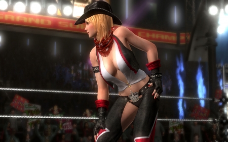 Cowgirl Wrestler.. - women, fun, female, chaps, hats, digital art, western, girls, cowgirl, blondes, wrestling, ranch, games