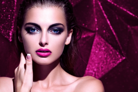 Beauty - face, pink, model, lips, hand, girl, woman