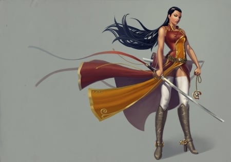 Fantasy girl - sword, fantasy, game, yellow, girl