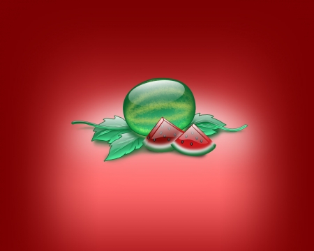 Aqua Watermelon - watermelon, 3d, red, green, fruit