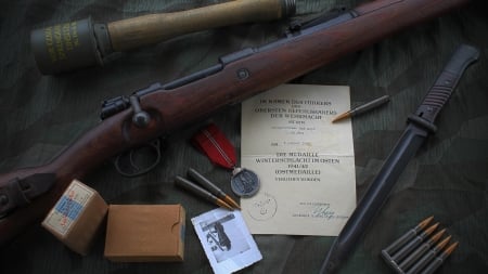 Karabiner 98k Rifle - bullets, vintage, gun, Karabiner 98k, weapon, Rifle, world war 2