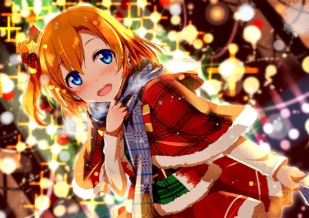 Honoka Kousaka - female, love live, winter, anime girl, honoka kousaka, pretty, anime, school idol project, coat, cute, chirstmas