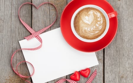 Romantic Moment â™¥ - morning, love, coffee, romantic, heart, moment, ribbon, cup