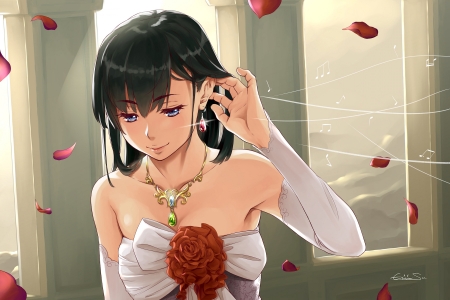 Bride - girl, bride, white, tagme, red, petals, anime, flower, manga