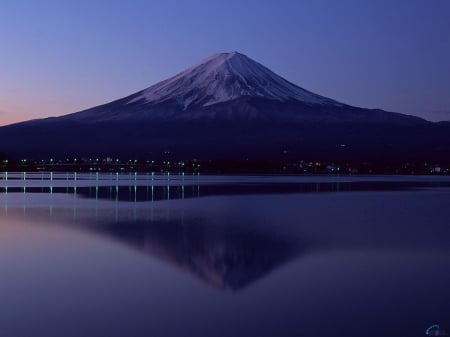 Reflection of the Mount Fuji - fuji, nature, lake, city, reflection, mountain