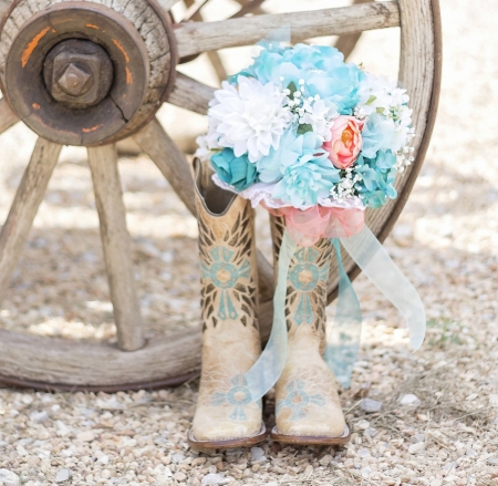 Boots and Bouquet , - flowers, boot, bouquet, blue