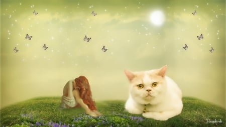 âœ¿ Fantasy Land âœ¿ - cat, fantasy, woman, art