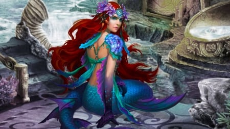 Pretty Mermaid - pretty, blue, beautiful, girl, fantasy, mermaid, digital, woman, nice, art