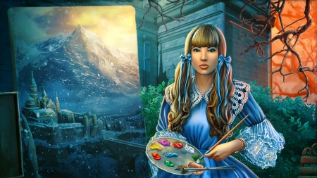 Painting the World - woman, painting, art, girl, pretty, beautiful, digital, fantasy