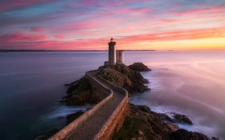 Finistere Lighthouse, Brittany, France - architecture, lighthouse, sunset, france