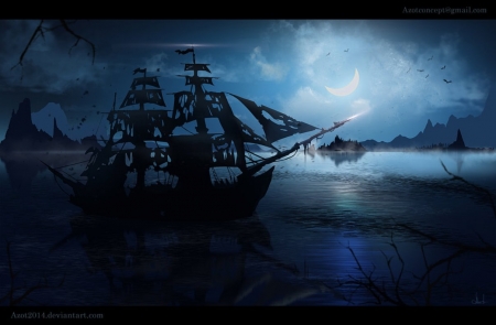 â™¥ - ghost ship, abstract, art, blue