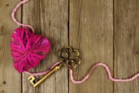 Happy Valentines's Day! - wood, key, heart, pink, card, valentine