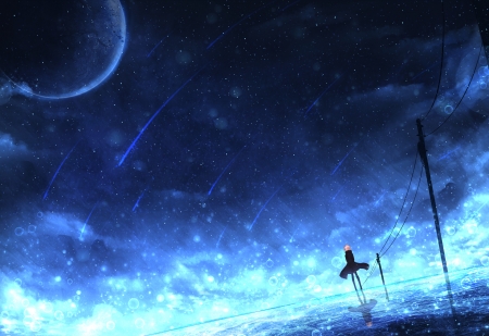 Blue Night - vlue, art, scenery, night, orginal, fantasy, world