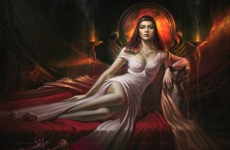 Priestess - woman, art, girl, luminos, red, priestess, fantasy, dress